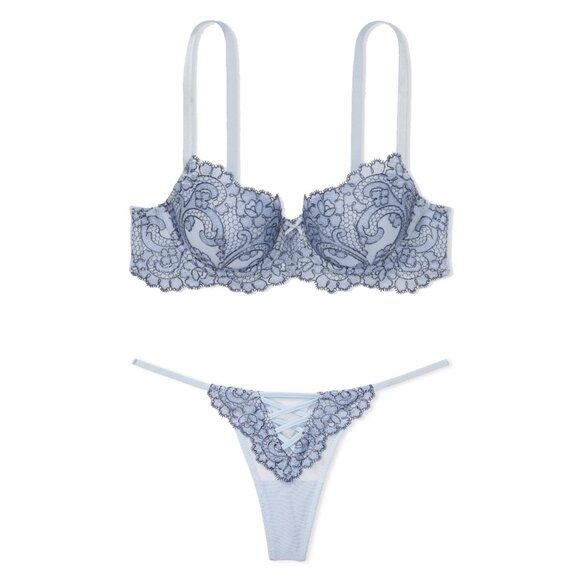 Victorias Secret Dream Angels Boho Floral Embroidery Demi Bra Blue Denim 36A Set - Picture 2 of 16